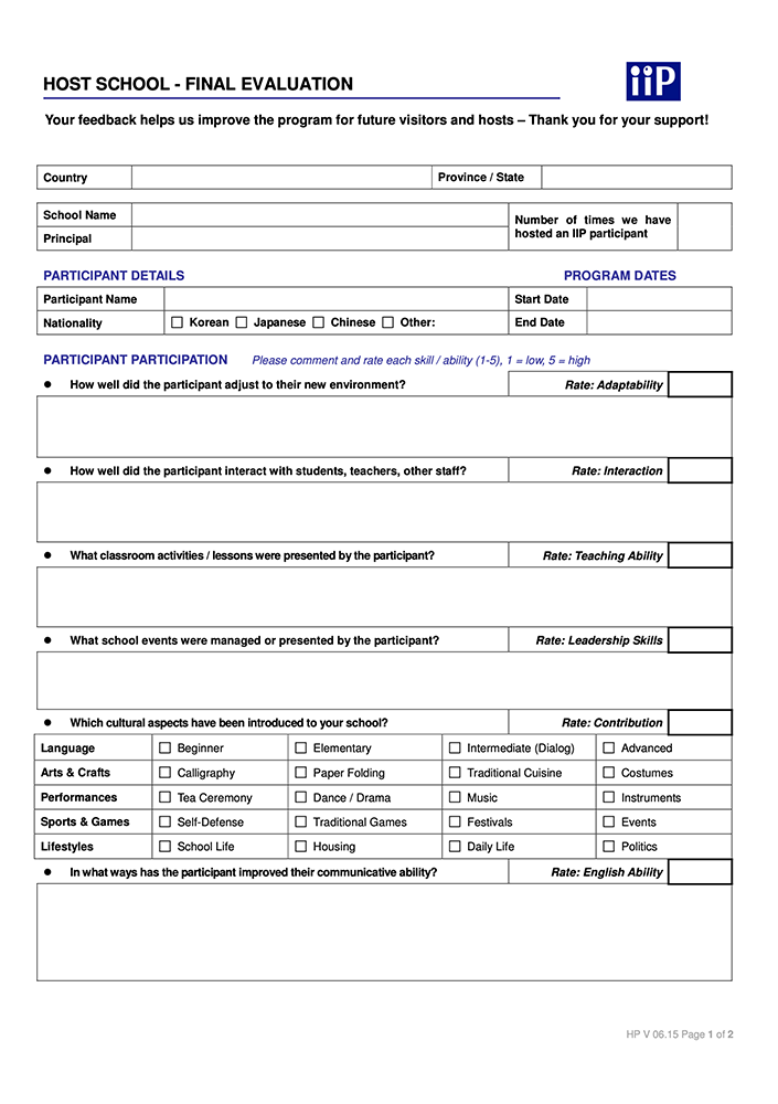 HOST SCHOOL - FINAL EVALUATION_IIP